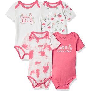 Calvin Klein baby girls 4 Pieces Bodysuits Size 6/9M Color: Assorted Coral NWT